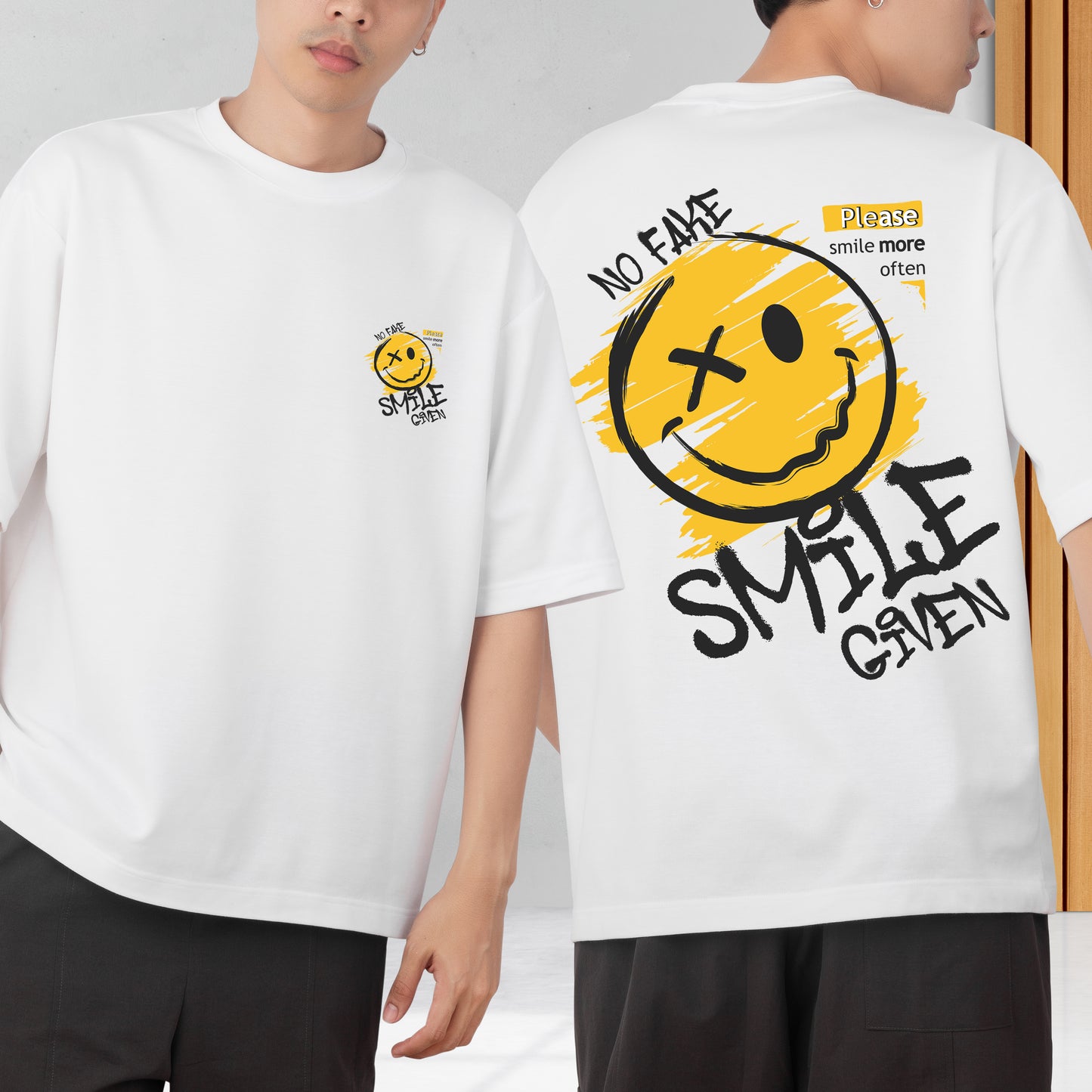 No Fake Smile Men's Cotton Graphic Print Oversized T-Shirt