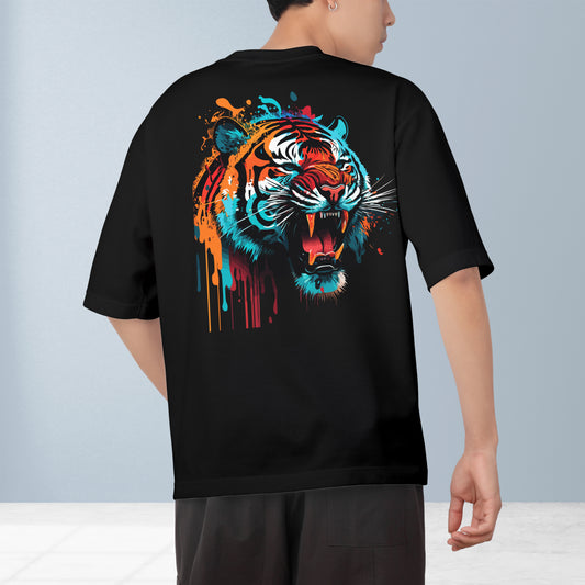 Lion Illustration Men's Cotton Graphic Print Oversized T-Shirt