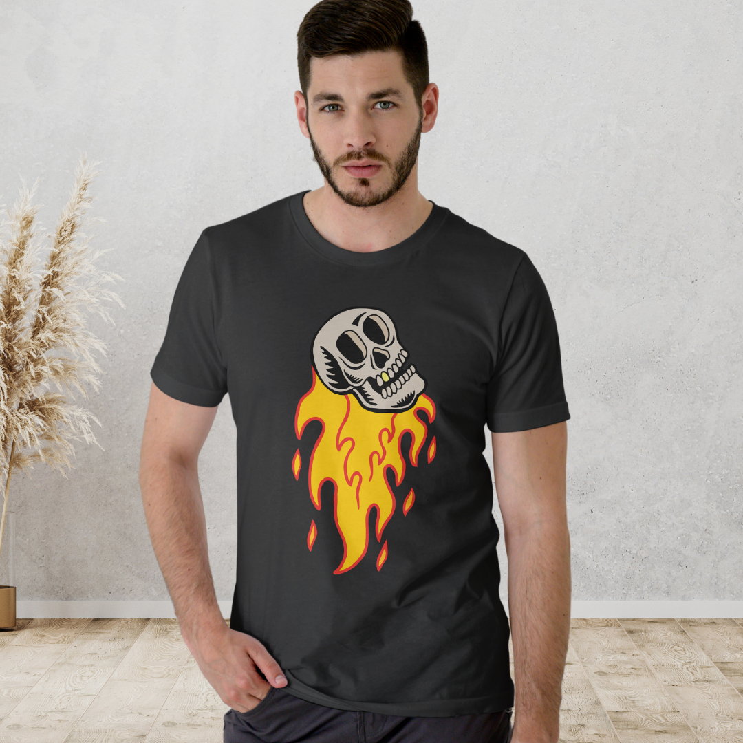 Fire Skeleton Round Neck Half Sleeve Classic Form For Men