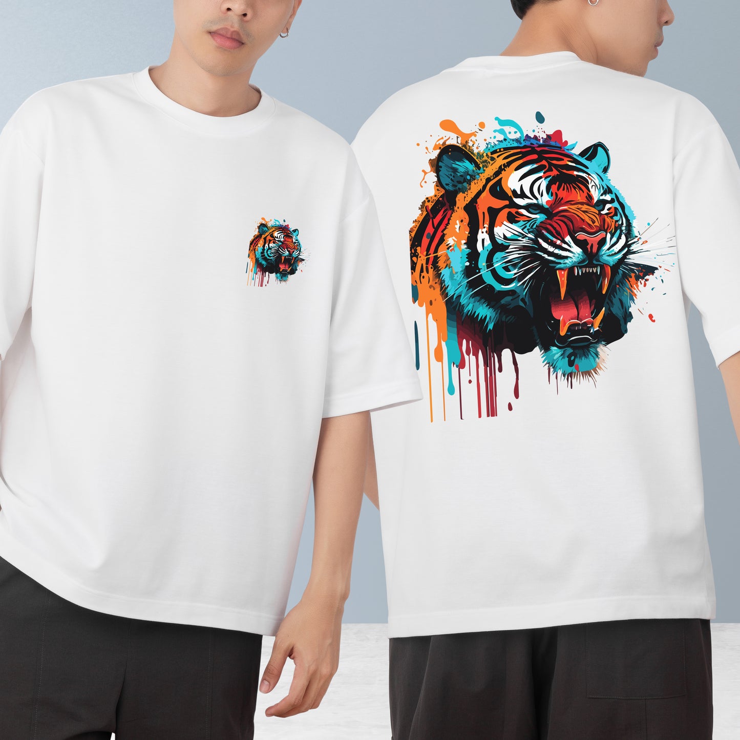 Lion Illustration Men's Cotton Graphic Print Oversized T-Shirt