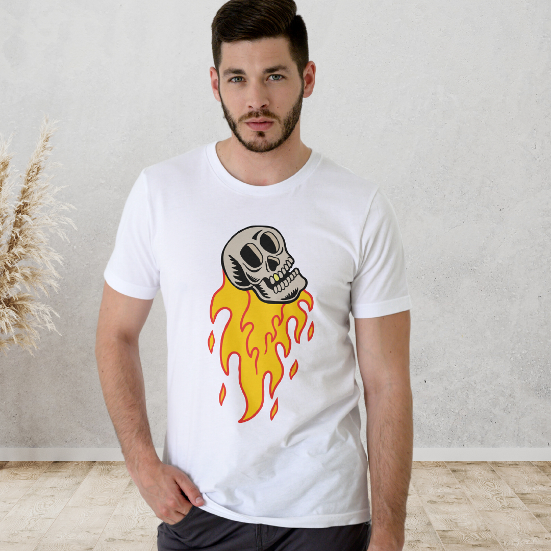 Fire Skeleton Round Neck Half Sleeve Classic Form For Men