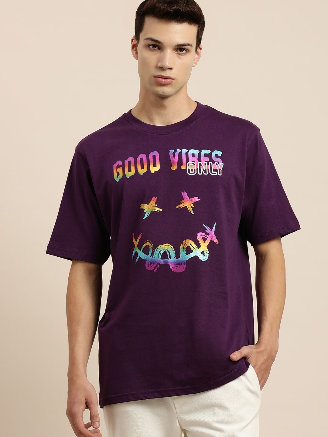 Difference of Opinion Purple Graphic Oversized T-Shirt