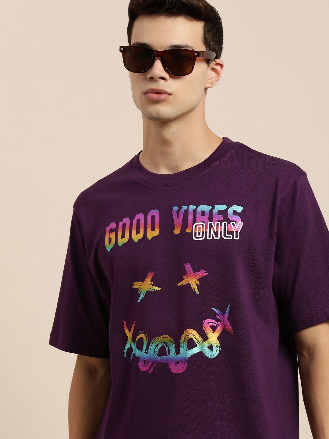 Difference of Opinion Purple Graphic Oversized T-Shirt