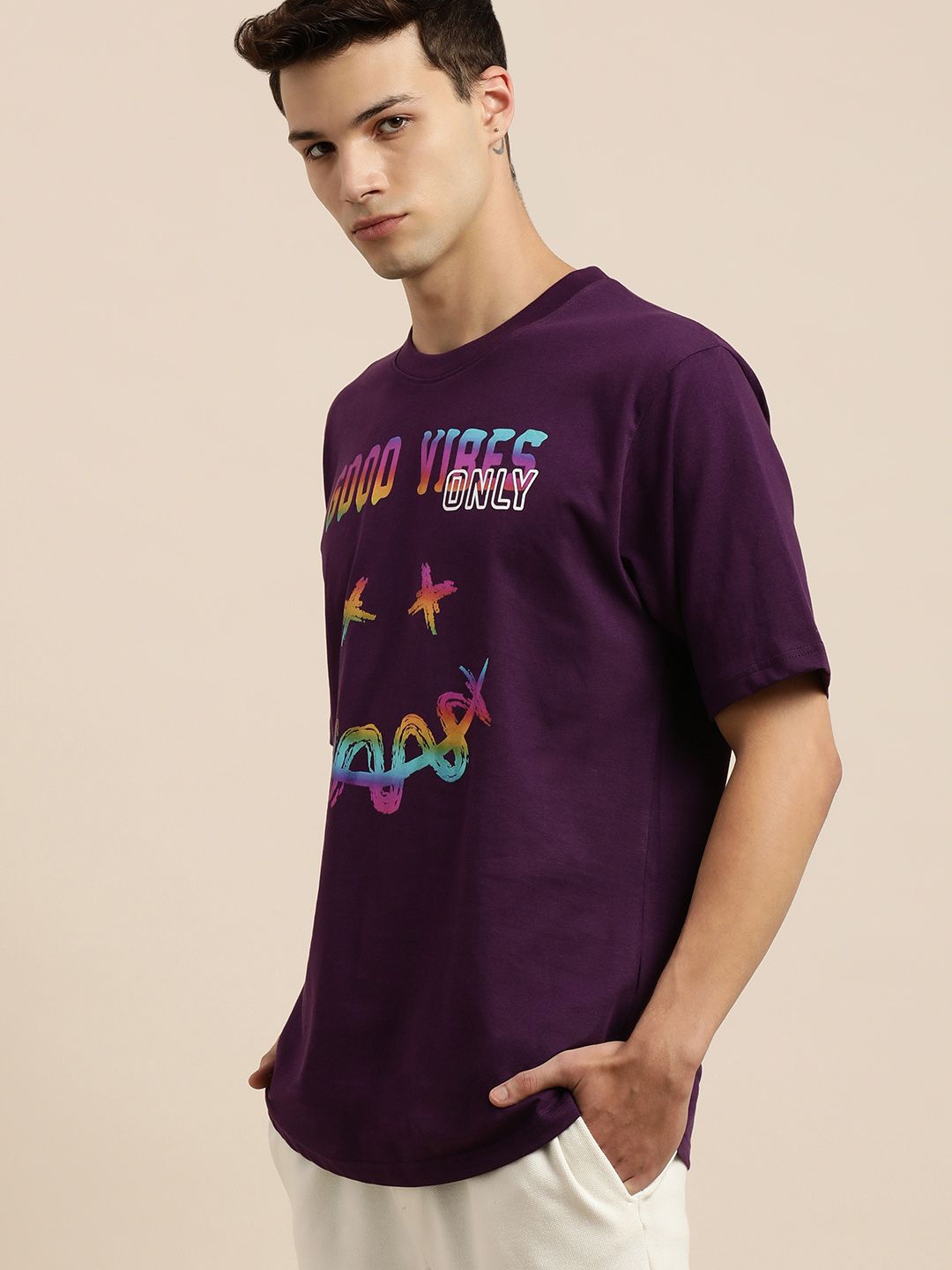 Difference of Opinion Purple Graphic Oversized T-Shirt